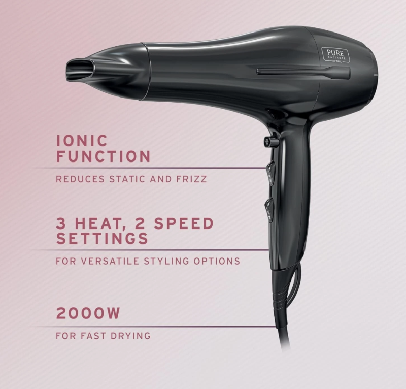 Wahl Pure Radiance Ionic Hair Dryer 2000W With Cool Shot Button Black - ZY129 - Image 3